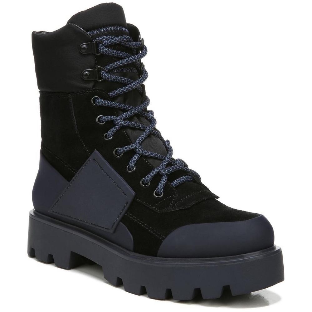 Franco Sarto Black Blue Suede Lug Sole Outdoor Hiking Waterproof Boots Size 7.5